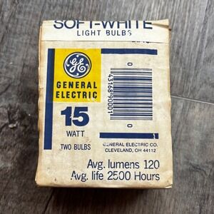 Vintage GE General Electric 15 Watt Soft-White Light Bulbs 2 Pack CG15-S25‎ Box